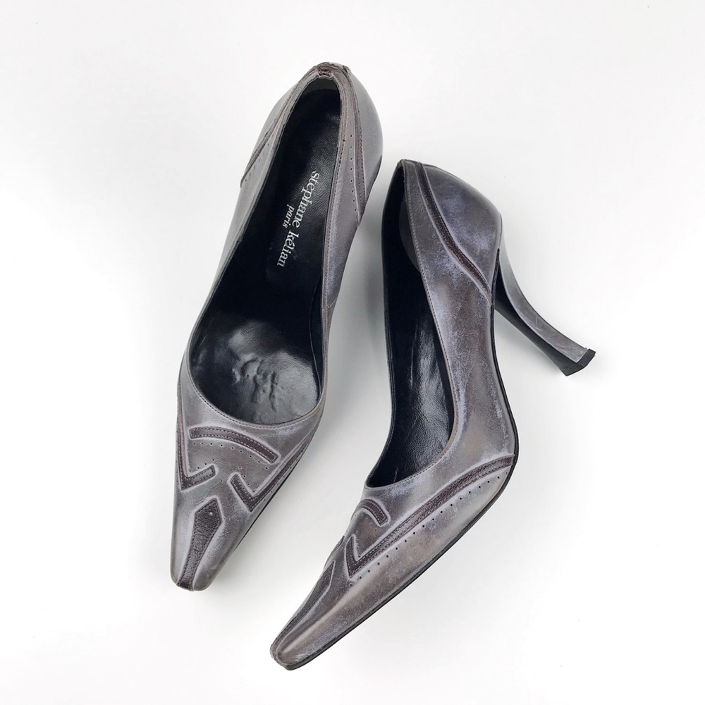 Stephane Kelian Gray Gothic Pointy Toe Pumps